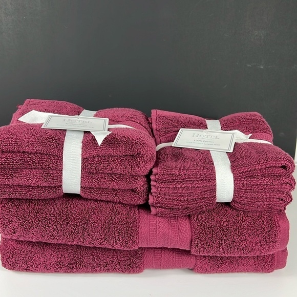 HOTEL Bath Towel Set Burgundy 100% Cotton Soft Absorbent - 8 Piece Set - NEW - Picture 1 of 8